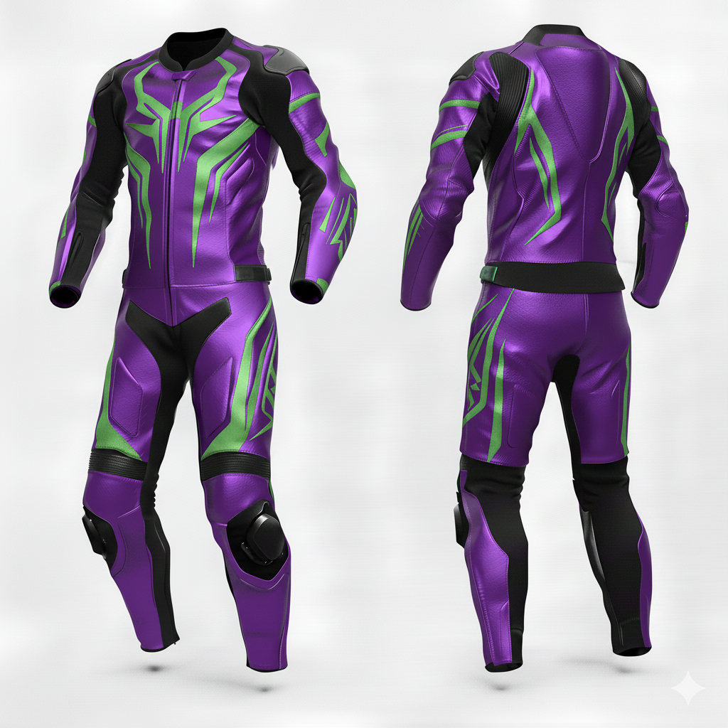 ZEESMOTO Venom-Violet Leather Motorcycle Suit