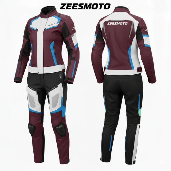 ZEESMOTO Womens Crimson-Tide Textile Motorcycle Suit - CE Armored