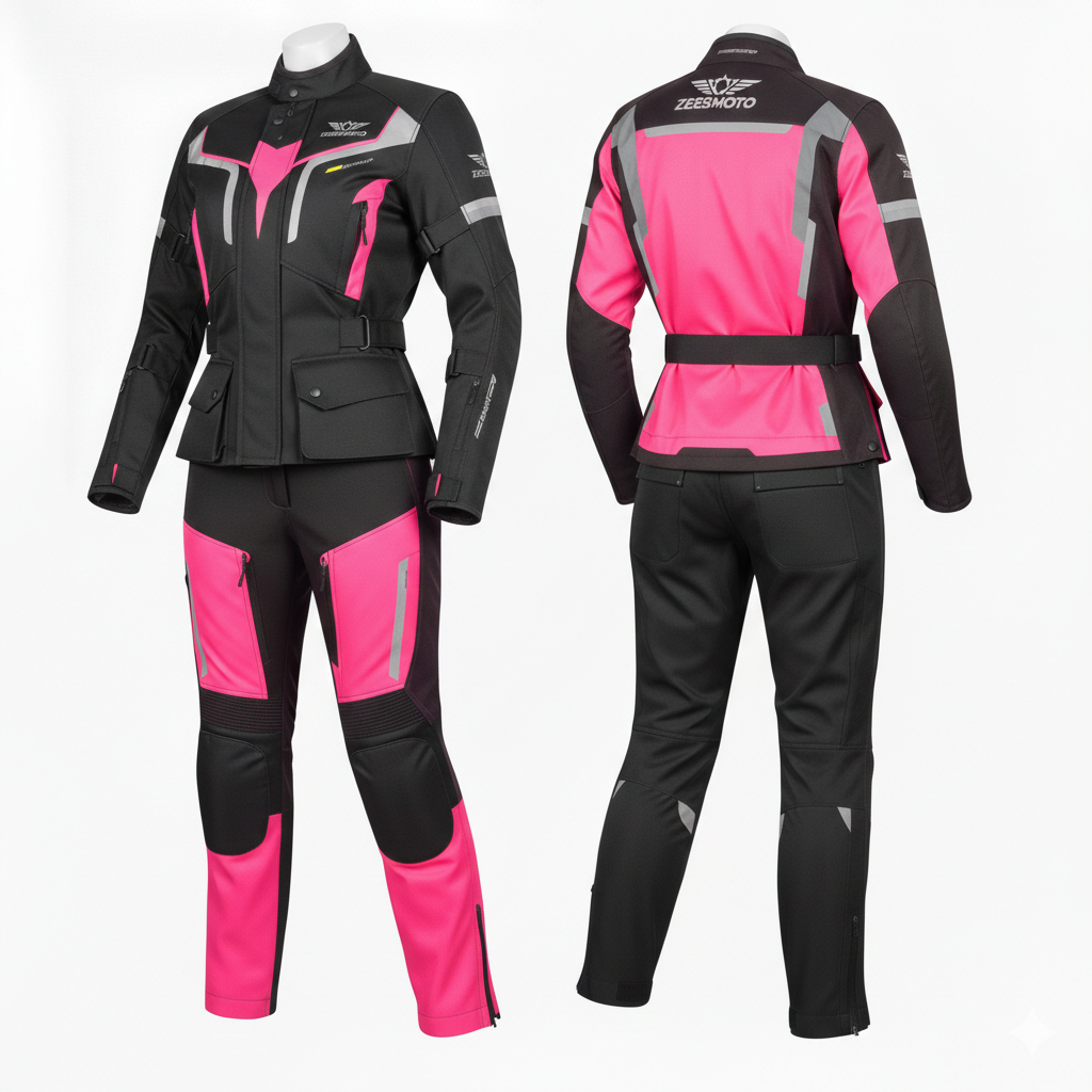 Womens Fuchsia-Pulse Textile Motorcycle Suit - Zees Moto