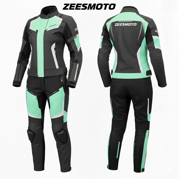 ZEESMOTO Womens Mint-Phantom Textile Motorcycle Suit - CE Armored