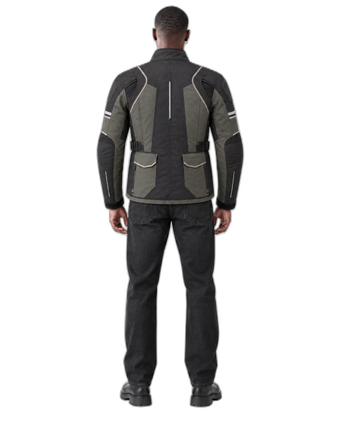 Aegis Horizon All-Season Motorcycle Jacket back view on male model with transparent background