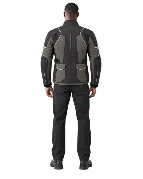 Aegis Horizon All-Season Motorcycle Jacket back view on male model with transparent background