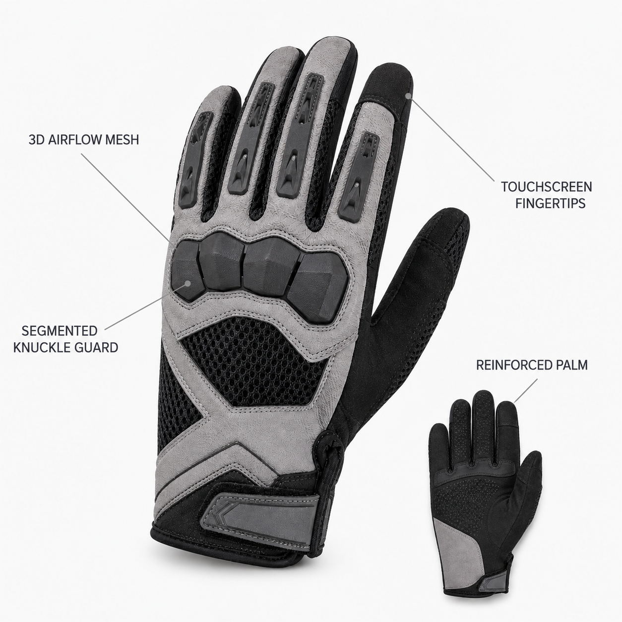AeroFlow touchscreen mesh motorcycle gloves airflow and palm features