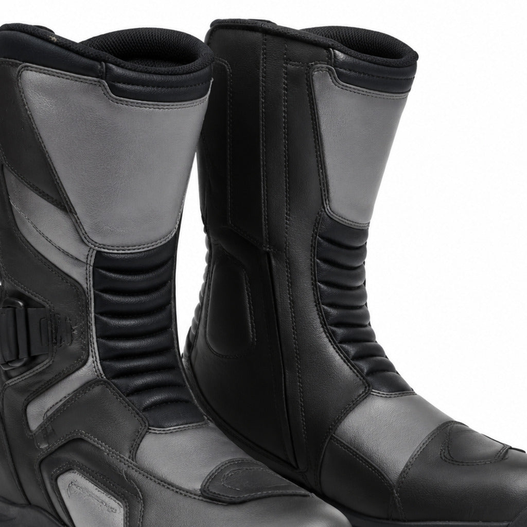 AlpineRoute touring motorcycle boots shaft closure and construction detail