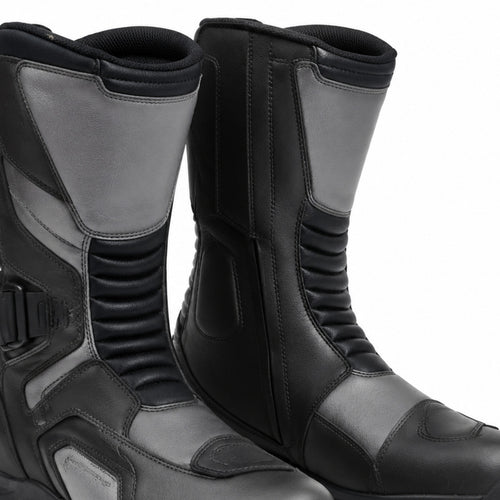 AlpineRoute touring motorcycle boots shaft closure and construction detail