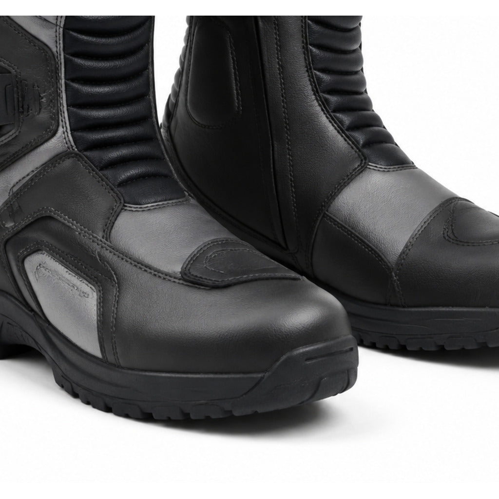 AlpineRoute touring motorcycle boots toe heel and touring sole detail