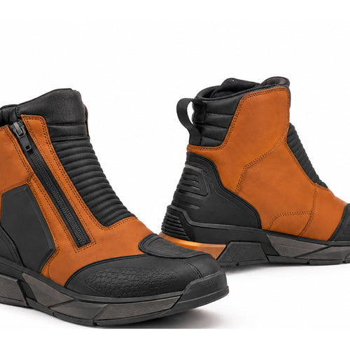 Amber Dash Zip Motorcycle Riding Shoes – upper closure detail in Amber Orange / Black