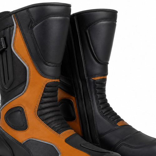 AmberRoute touring motorcycle boots shaft closure and construction detail