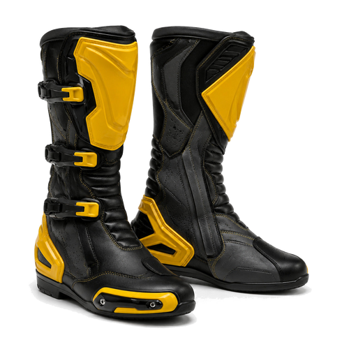 Amber Strike Yellow Racing Motorcycle Boots – hero – Amber Yellow / Black