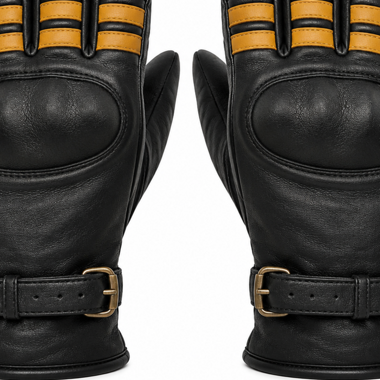AmberLine vintage black street motorcycle gloves — cuff and backhand construction detail