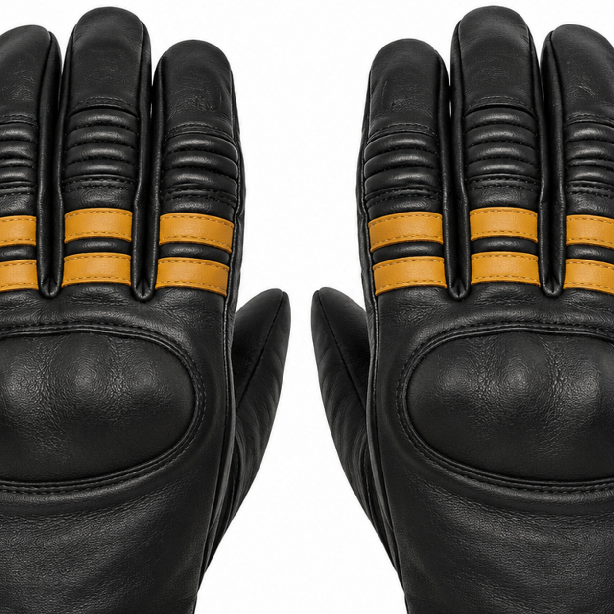 AmberLine vintage black street motorcycle gloves — knuckle and finger construction detail