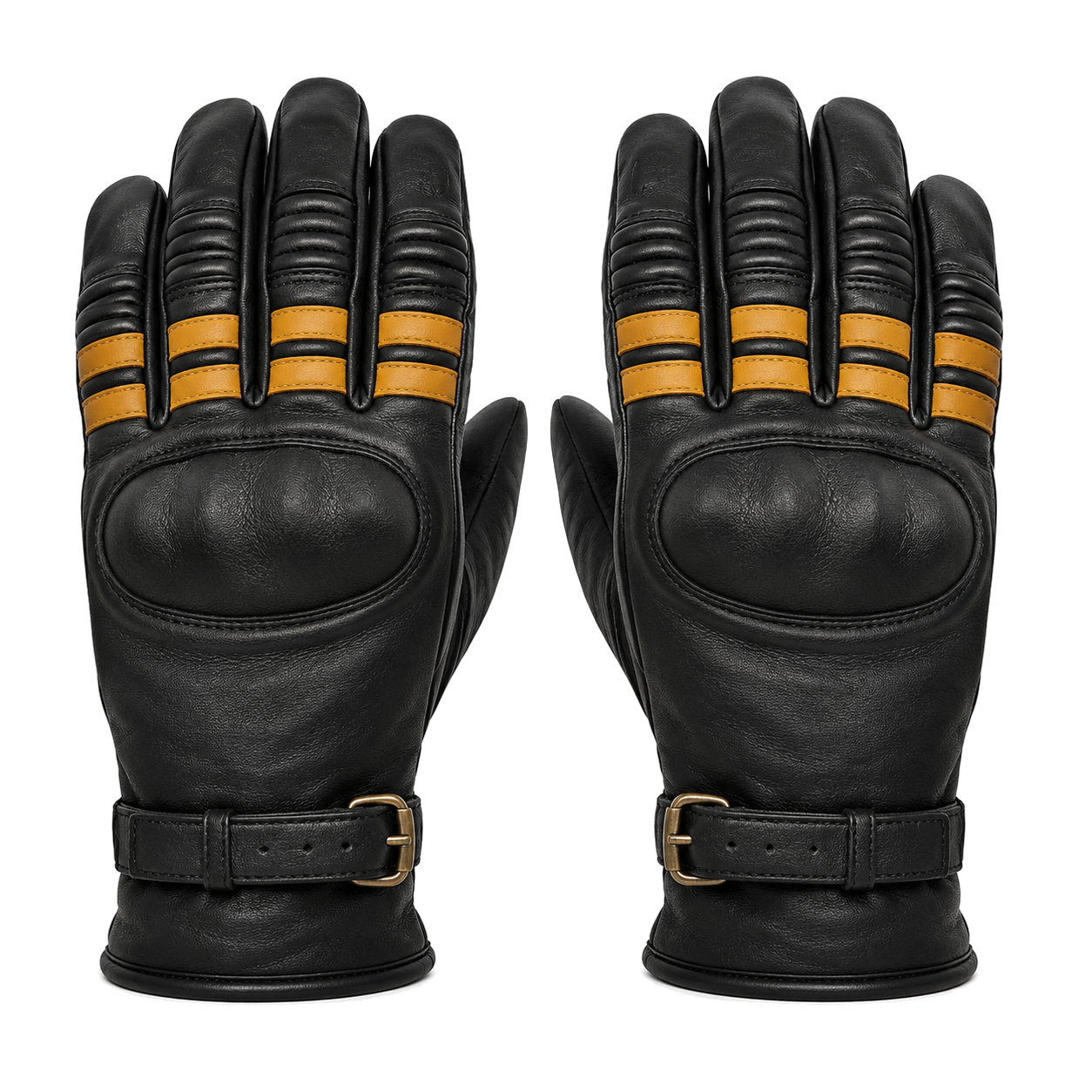 AmberLine vintage black street motorcycle gloves — full pair hero view
