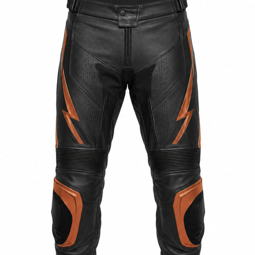 AmberStrike Leather Motorcycle Racing Pants waist and upper construction detail