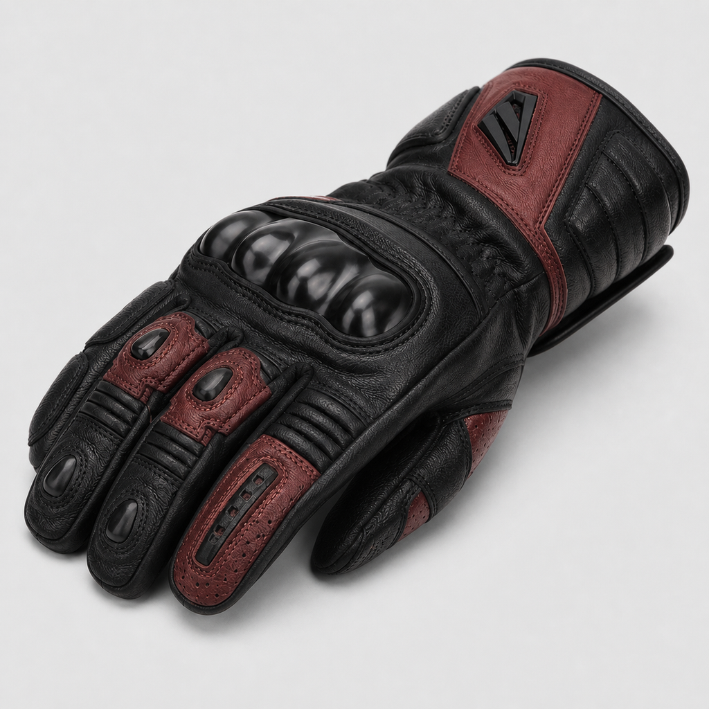 Apex Roadguard leather motorcycle glove knuckle armor detail