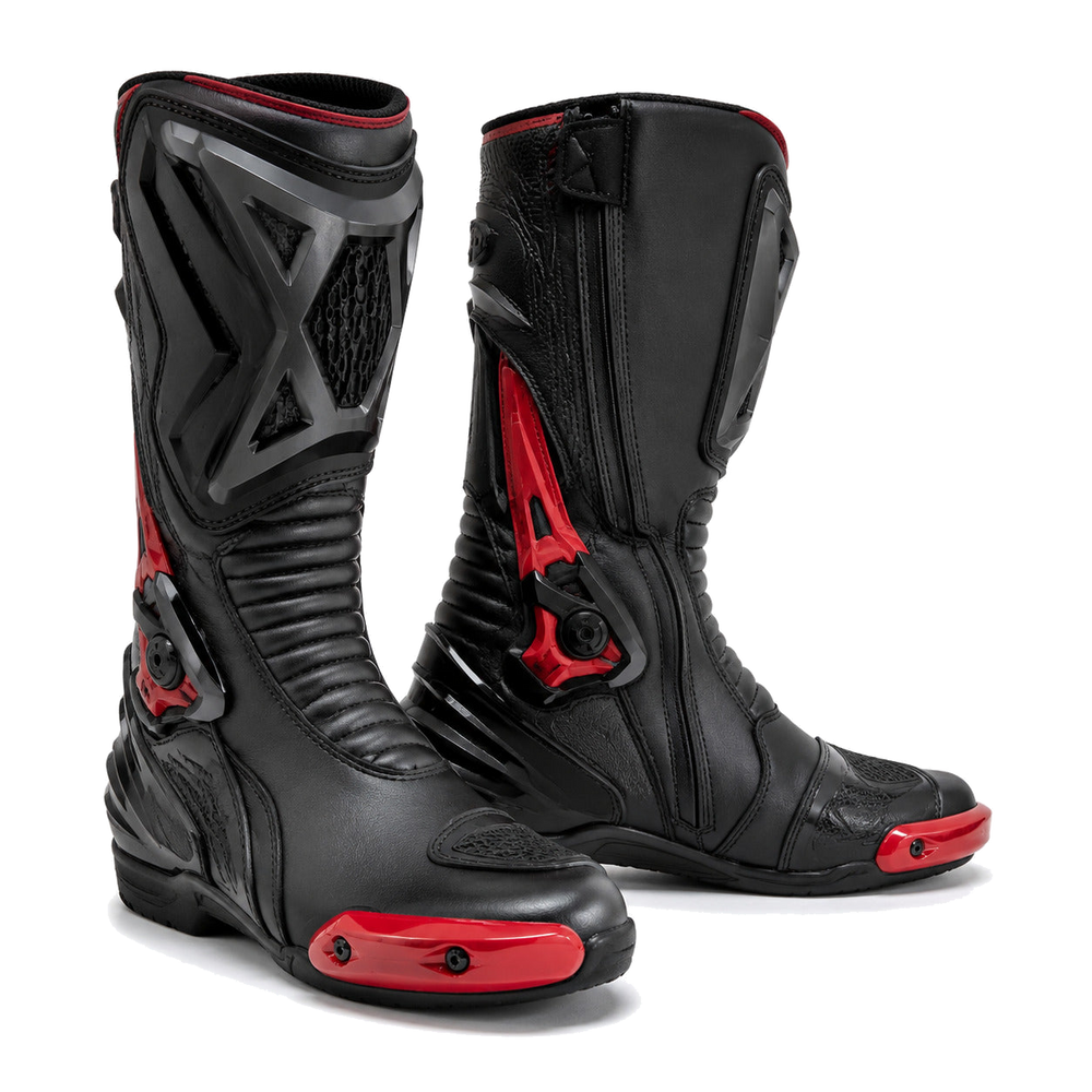 Apex Vortex Black Red Racing Motorcycle Boots – hero – Black / Crimson / Graphite