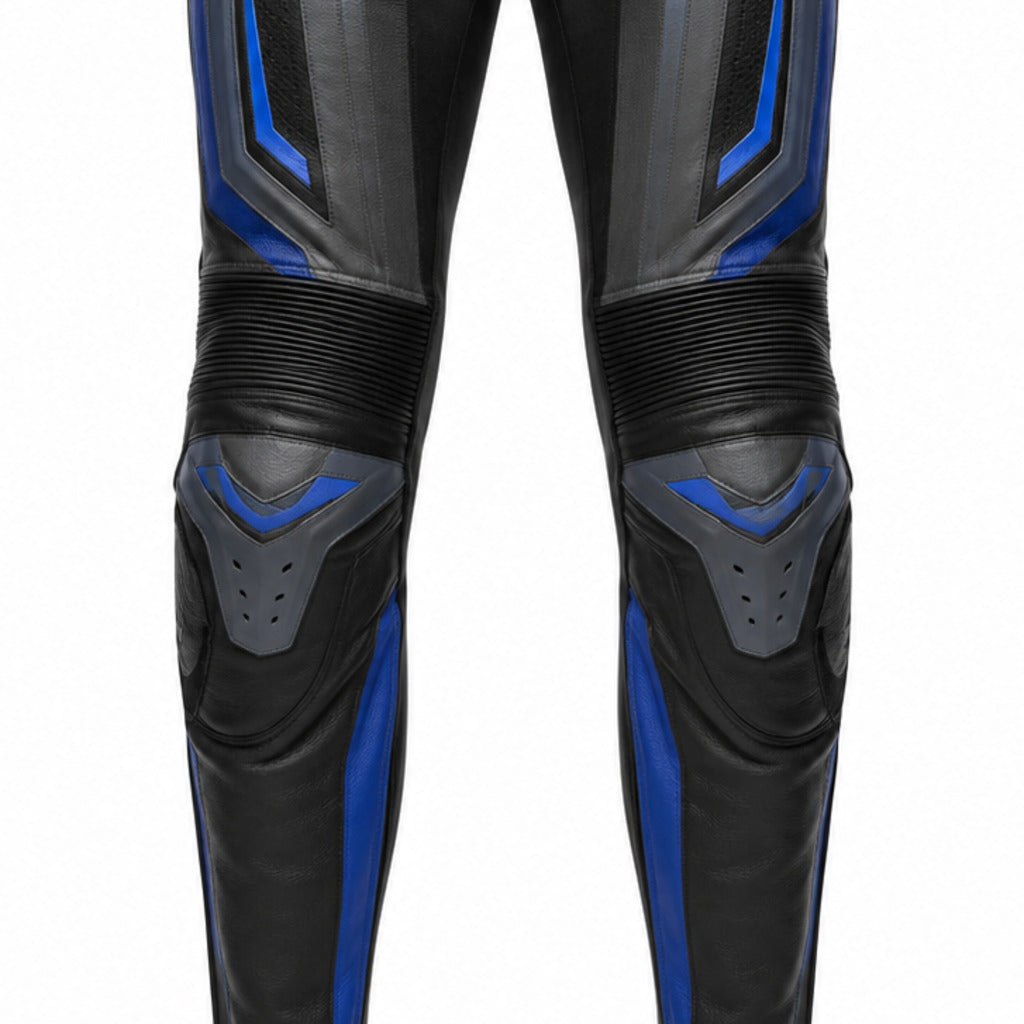 ApexGrid Leather Motorcycle Racing Pants knee panels leather and stitching detail
