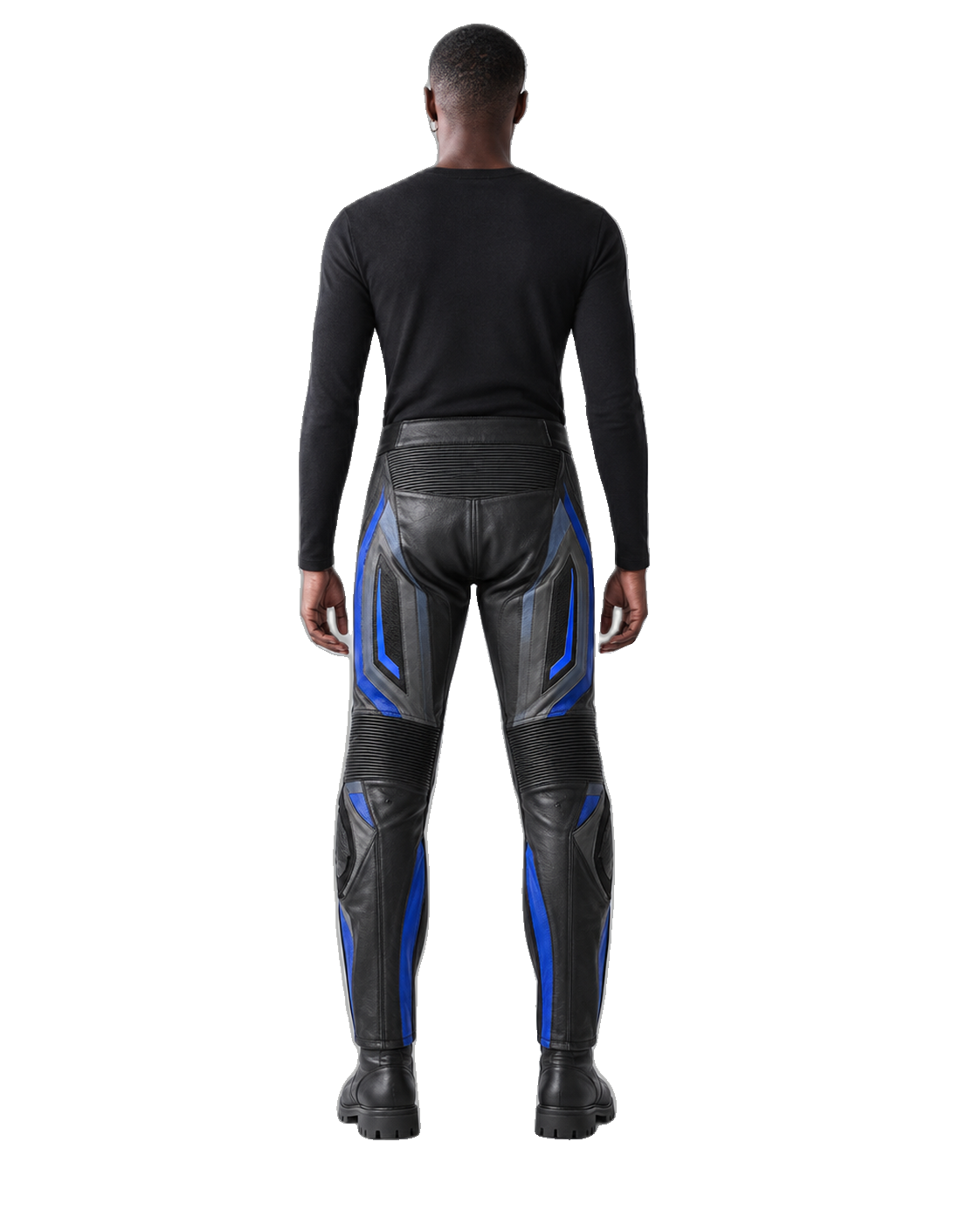 ApexGrid Leather Motorcycle Racing Pants back view on male model transparent background