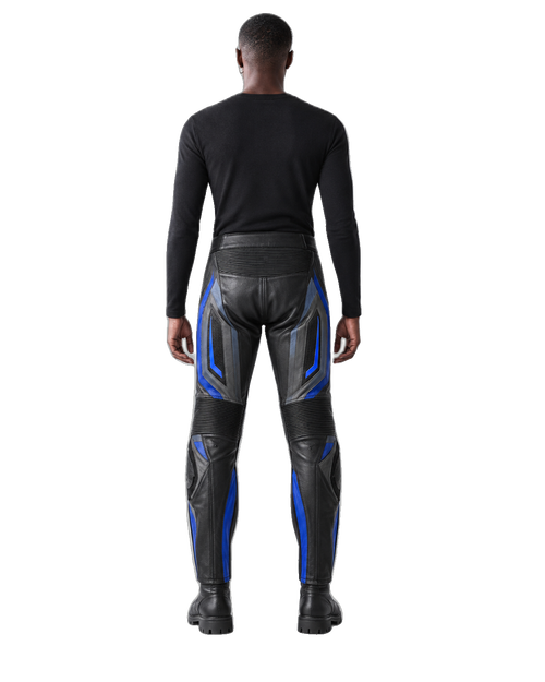 ApexGrid Leather Motorcycle Racing Pants back view on male model transparent background