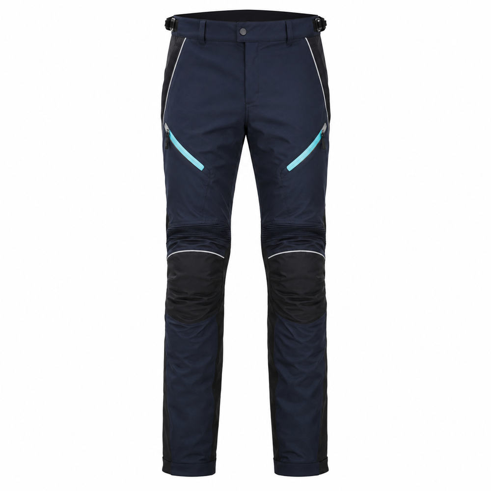 AquaShield navy aqua waterproof textile motorcycle pants — full front catalog view
