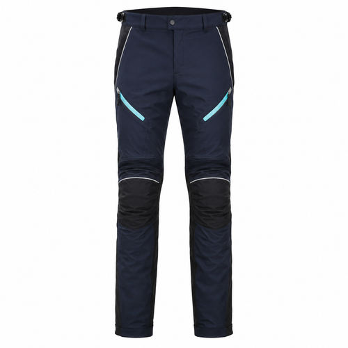 AquaShield navy aqua waterproof textile motorcycle pants — full front catalog view