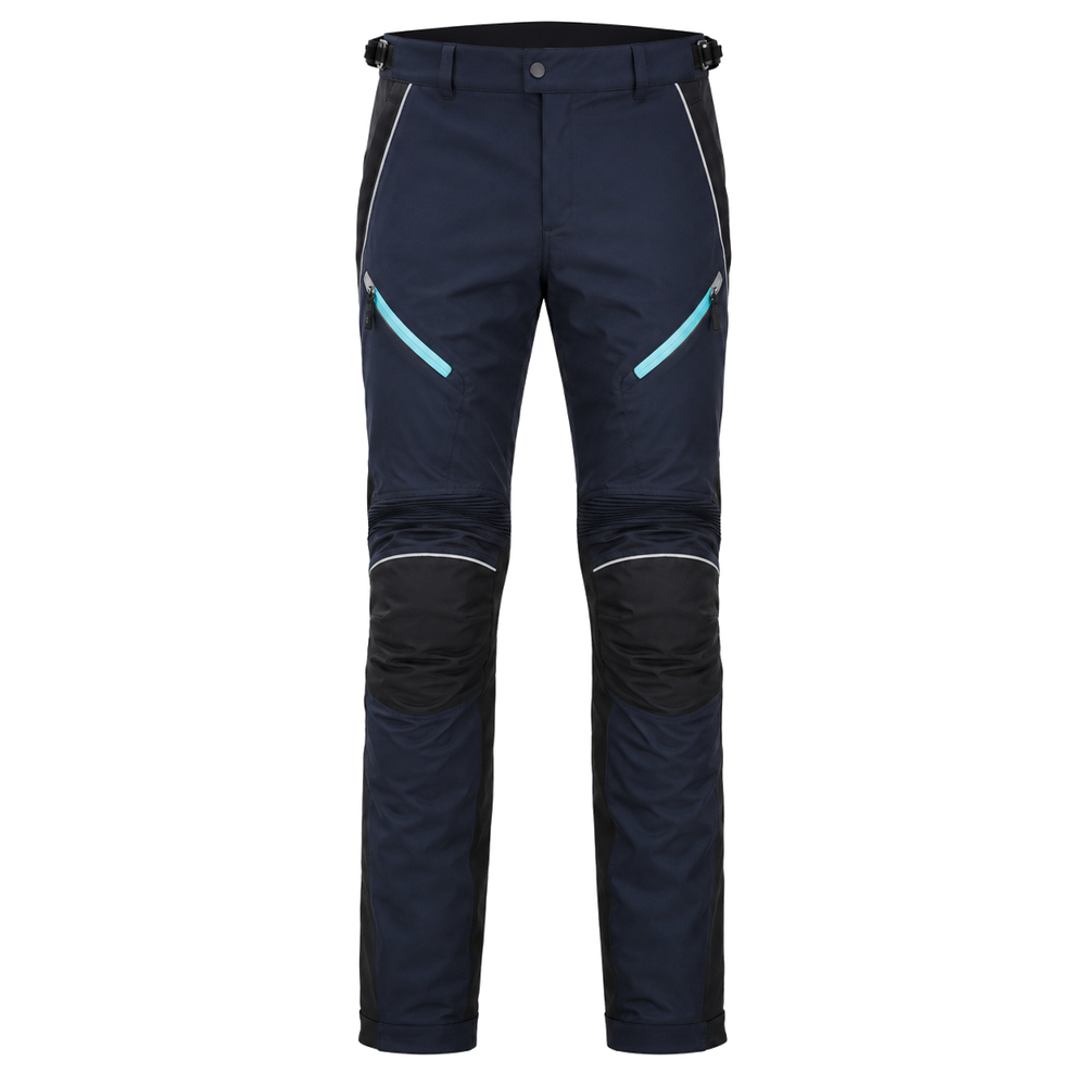 AquaShield navy aqua waterproof textile motorcycle pants — full front catalog view
