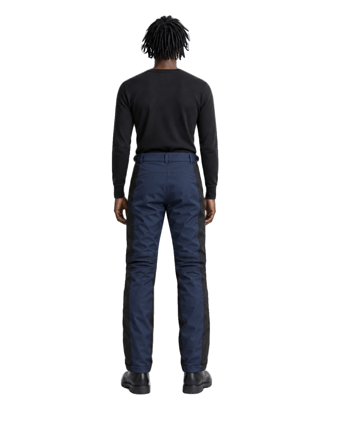 AquaShield Navy Aqua Waterproof Textile Motorcycle Pants back view on male model on transparent background
