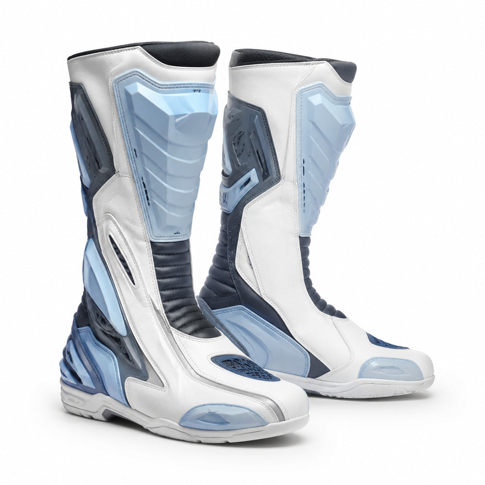Arctic Velocity Ice Racing Motorcycle Boots – hero – Ice White / Pale Blue / Charcoal