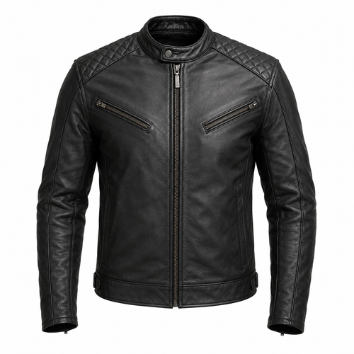 black café racer leather jacket – Asphalt Nomad Black Café Racer Leather Jacket front view