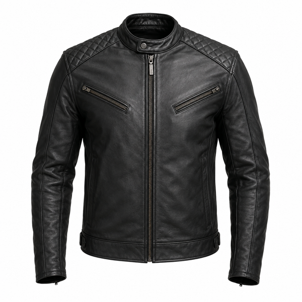 Asphalt Nomad Black Café Racer Leather Jacket
