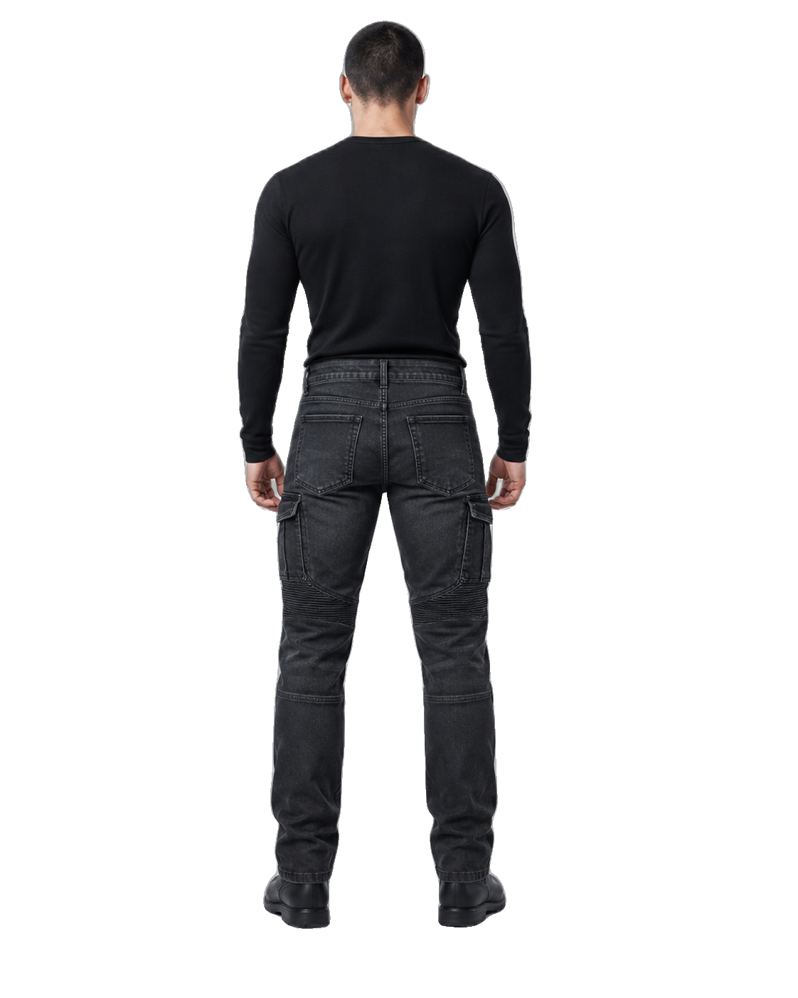 Blacktop Cargo Armored Motorcycle Riding Jeans back view on male model on transparent background
