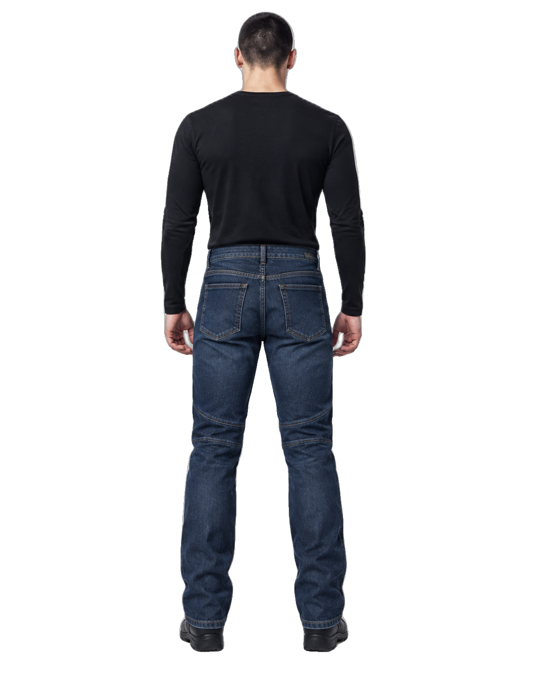 Blue Ridge Touring Armored Motorcycle Riding Jeans back view on male model on transparent background