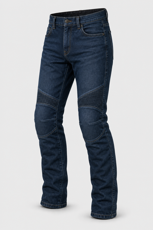 Blue Ridge Touring Armored Motorcycle Riding Jeans front three-quarter view on light gray background