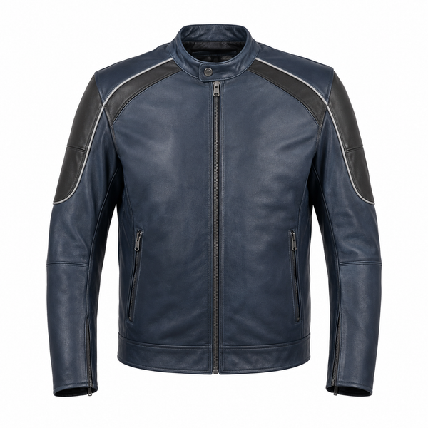 Bluehour Street Navy Leather Motorcycle Jacket