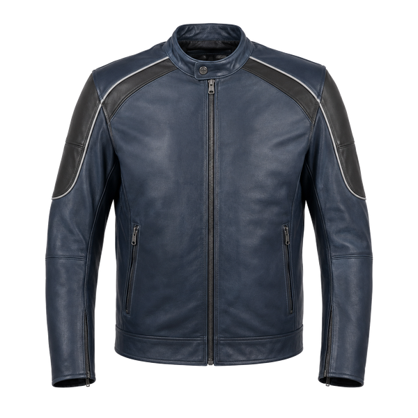 Bluehour Street Navy Leather Motorcycle Jacket