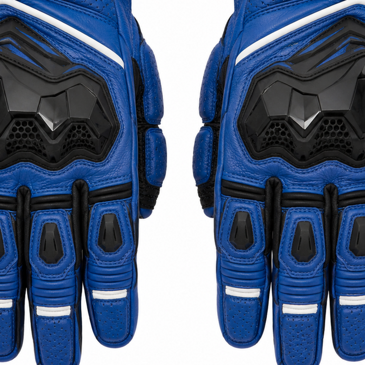 BlueQuarry cobalt black street motorcycle gloves — cuff and backhand construction detail