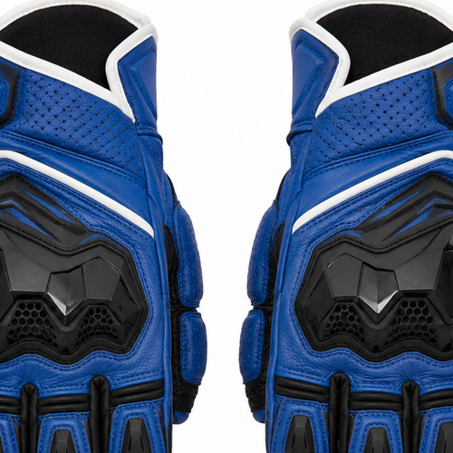 BlueQuarry cobalt black street motorcycle gloves — knuckle and finger construction detail