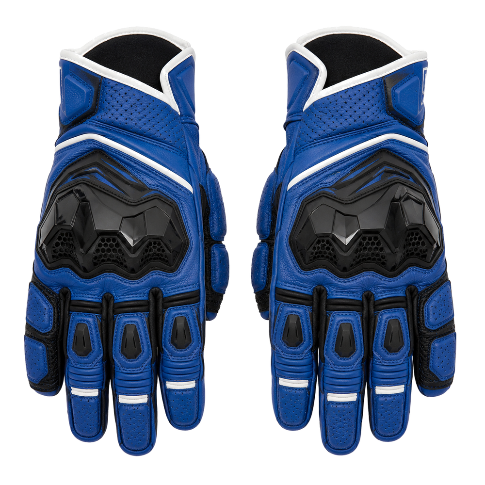 BlueQuarry cobalt black street motorcycle gloves — full pair hero view