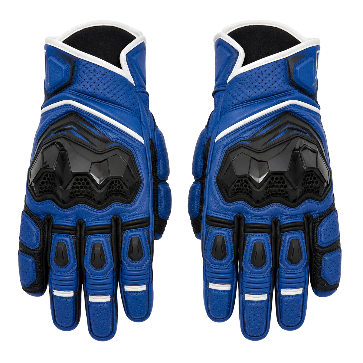 BlueQuarry cobalt black street motorcycle gloves — full pair hero view