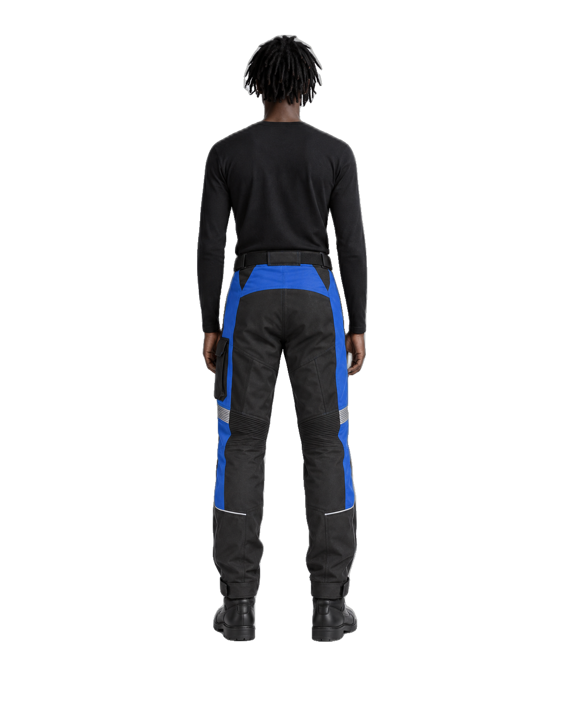 BlueRidge Cobalt Black Waterproof Textile Motorcycle Pants back view on male model on transparent background