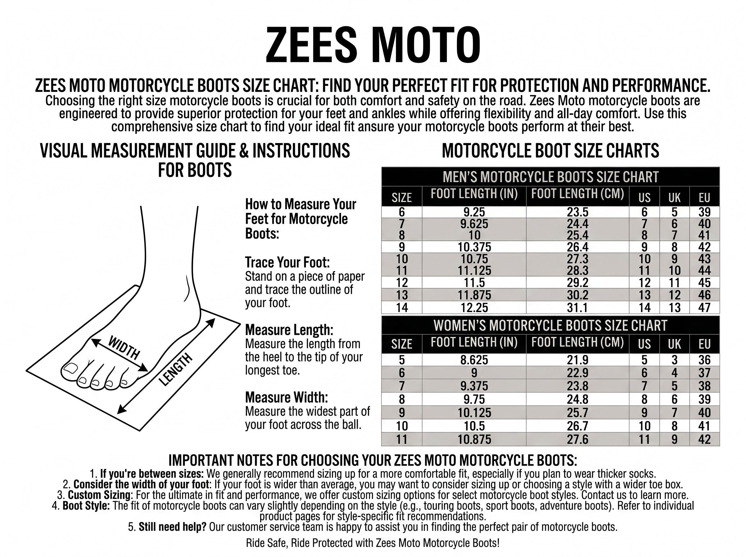 Motorcycle Boots Size Guide
