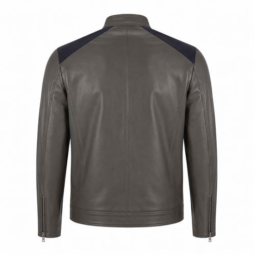 Borough Slate Gray Commuter Leather Jacket rear leather panel view