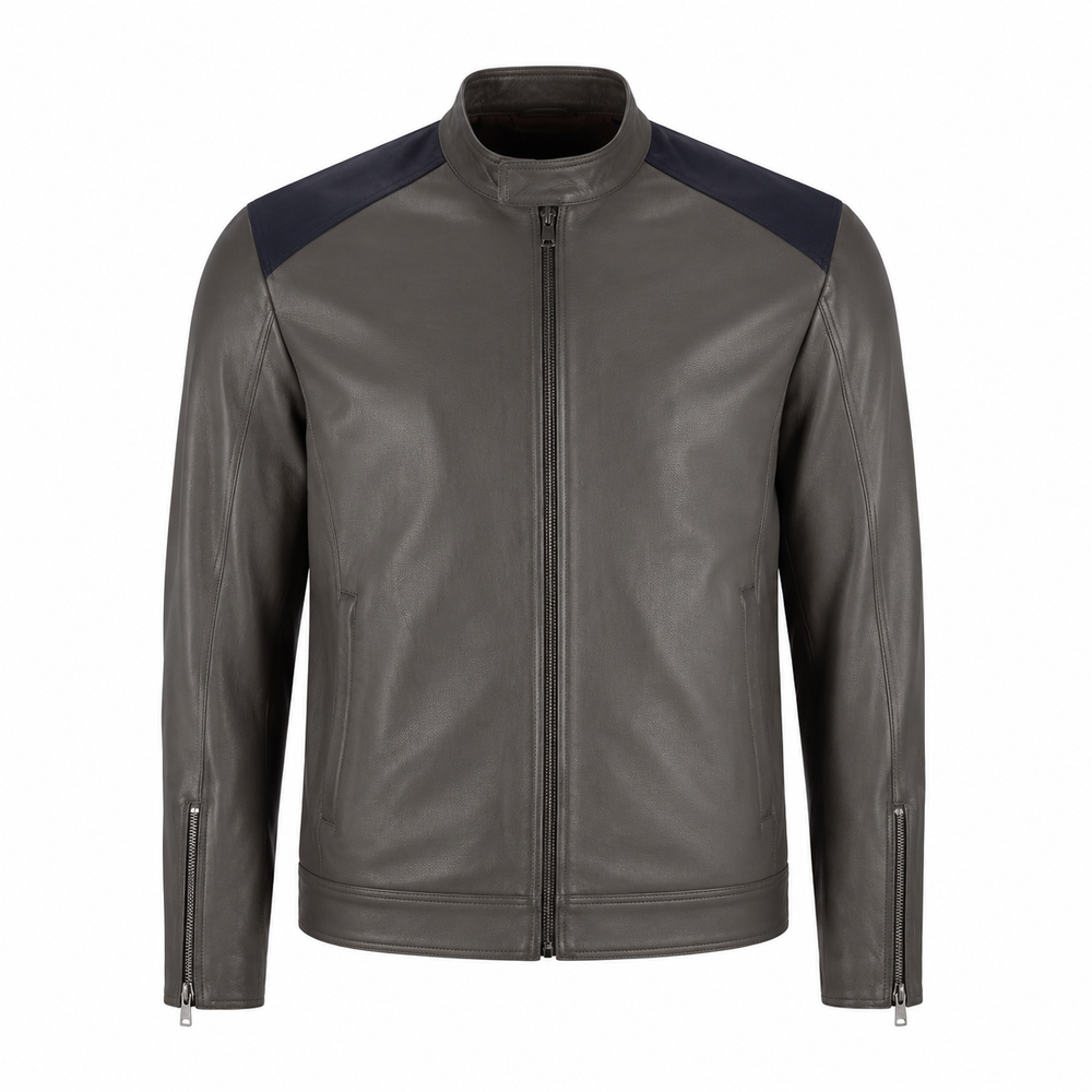 gray leather commuter jacket – Borough Slate Gray Commuter Leather Jacket front view