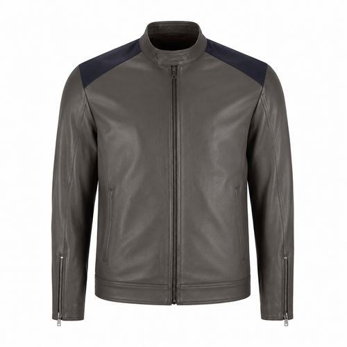 gray leather commuter jacket – Borough Slate Gray Commuter Leather Jacket front view