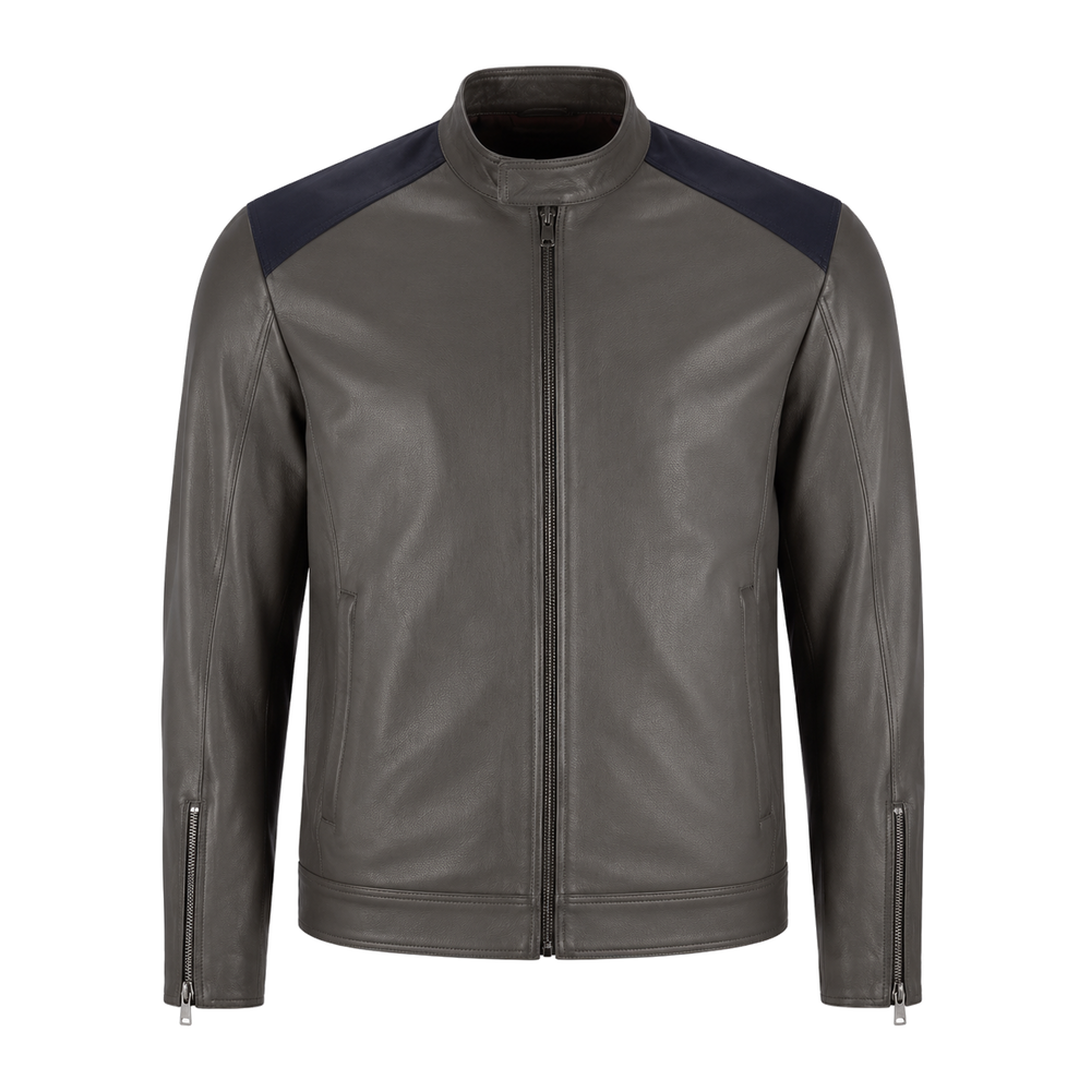 gray leather commuter jacket – Borough Slate Gray Commuter Leather Jacket front view