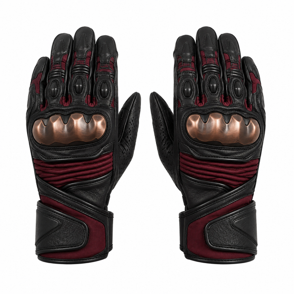 BronzeNova Black Maroon Street Motorcycle Gloves