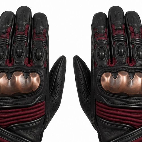 BronzeNova black maroon street motorcycle gloves — knuckle and finger construction detail