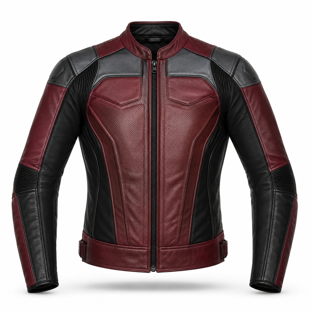Burgundy Apex R original burgundy leather motorcycle jacket front view