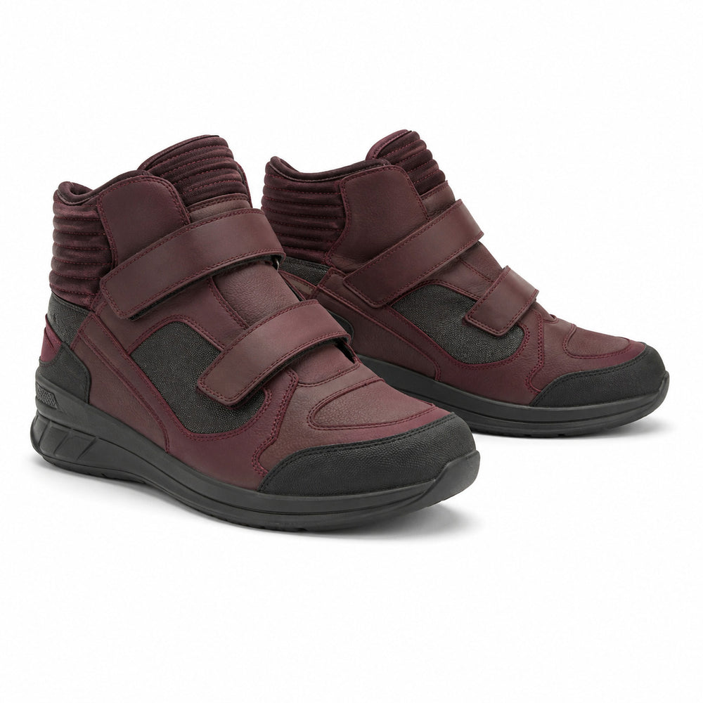 Burgundy Circuit Dual-Strap Motorcycle Riding Shoes – hero in Deep Burgundy / Charcoal