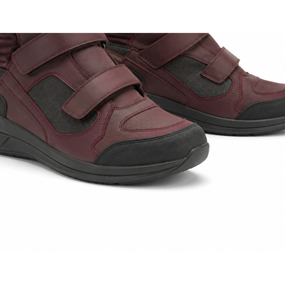 Burgundy Circuit Dual-Strap Motorcycle Riding Shoes – toe sole detail in Deep Burgundy / Charcoal