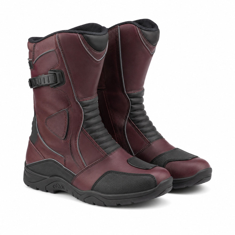 BurgundyRoad touring motorcycle boots three-quarter product view